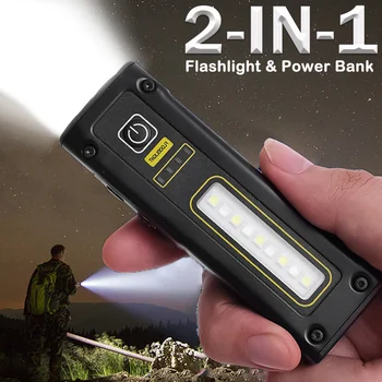 USB Перезаряжаемый фонарик 2 В 1, ультра яркий Фонарик с двойным светодиодным источником, Рабочий свет, Сильный магнит, аварийный блок питания, фонарь
