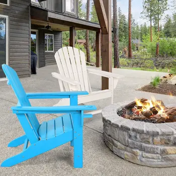 Кресло Adirondack с подстаканником, устойчивое к атмосферным воздействиям, для отдыха на открытом воздухе, садовая палуба, синий
